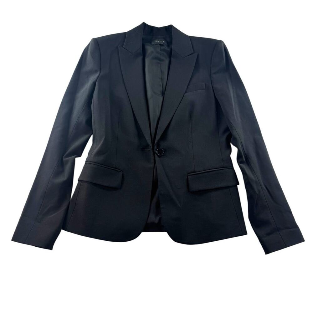 Theory Gabe Wool Blazer 4 Black Tailored One Button Officecore Workwear Career